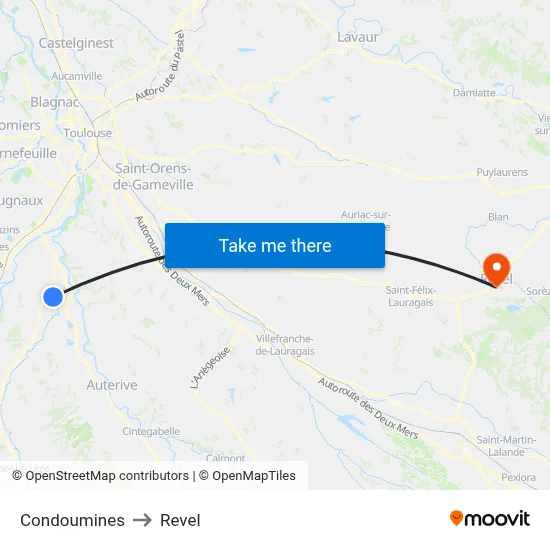 Condoumines to Revel map