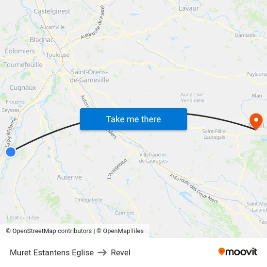 Muret Estantens Eglise to Revel map
