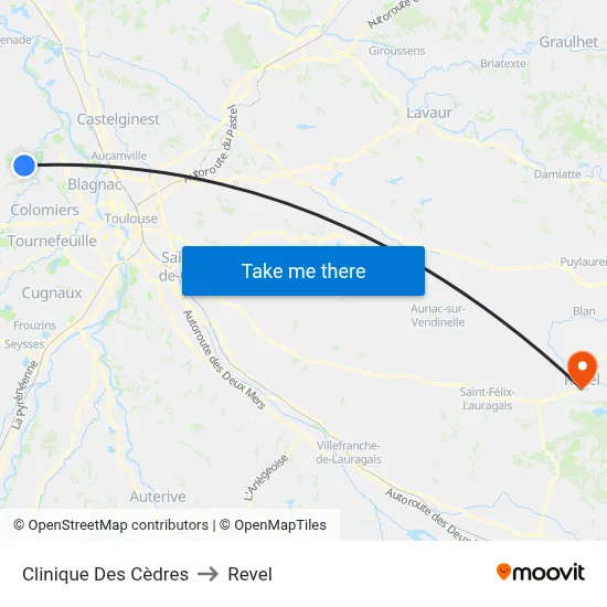 Clinique Des Cèdres to Revel map