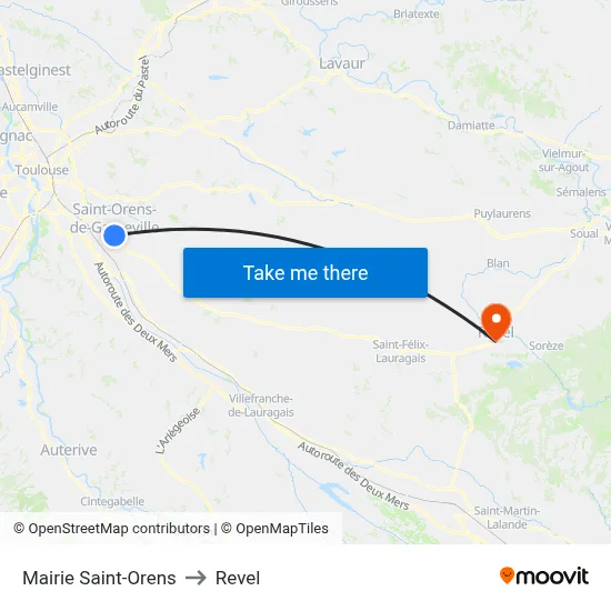 Mairie Saint-Orens to Revel map