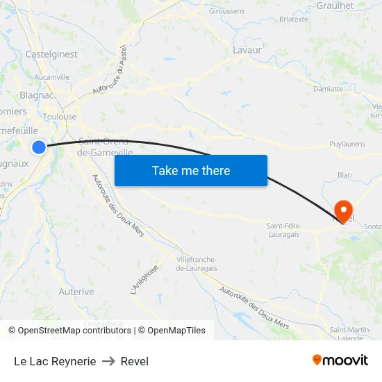 Le Lac Reynerie to Revel map