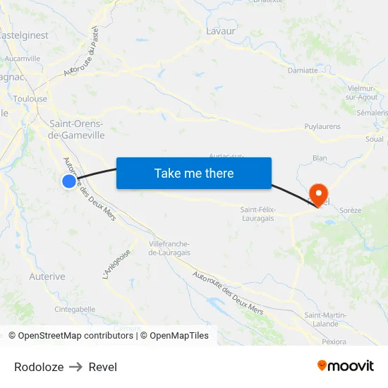 Rodoloze to Revel map