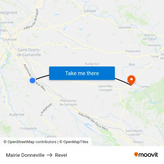 Mairie Donneville to Revel map