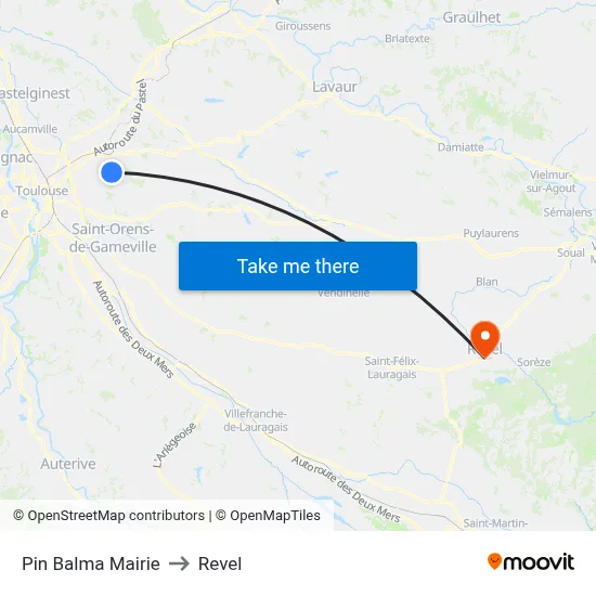 Pin Balma Mairie to Revel map