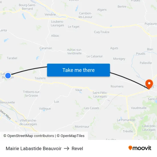 Mairie Labastide Beauvoir to Revel map