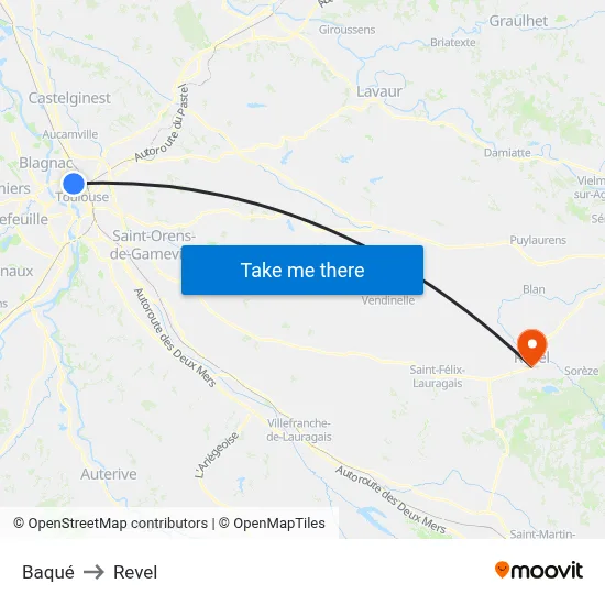 Baqué to Revel map