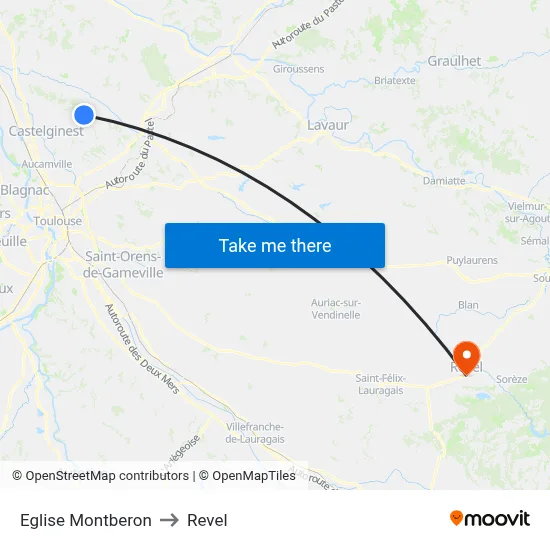 Eglise Montberon to Revel map