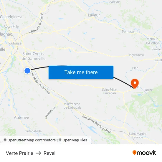 Verte Prairie to Revel map