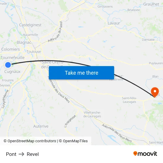 Pont to Revel map