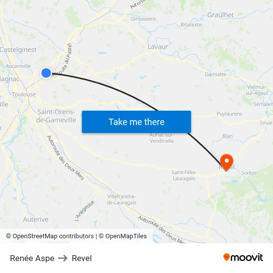 Renée Aspe to Revel map