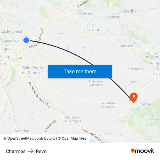 Charmes to Revel map