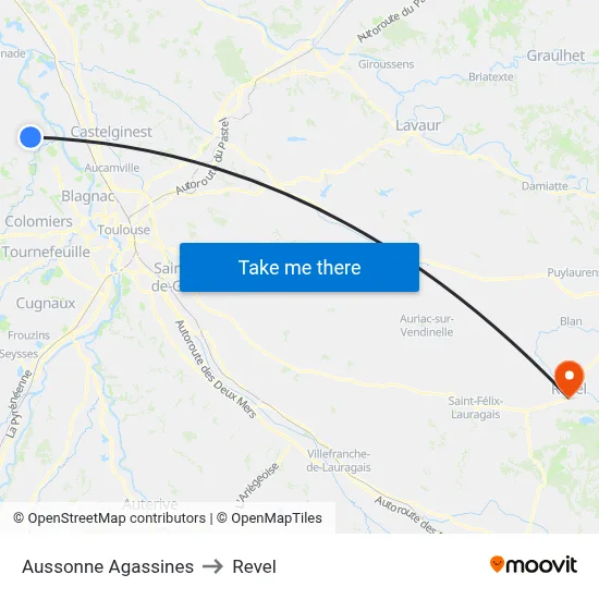 Aussonne Agassines to Revel map