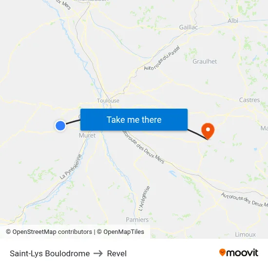 Saint-Lys Boulodrome to Revel map