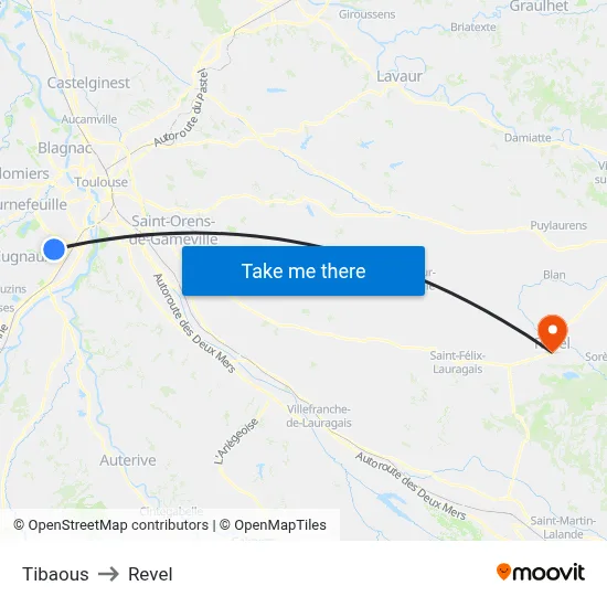 Tibaous to Revel map
