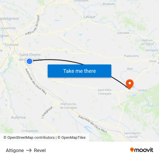 Altigone to Revel map
