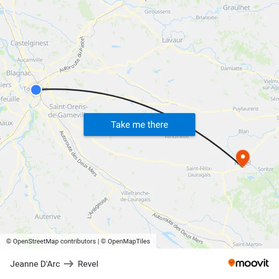 Jeanne D'Arc to Revel map
