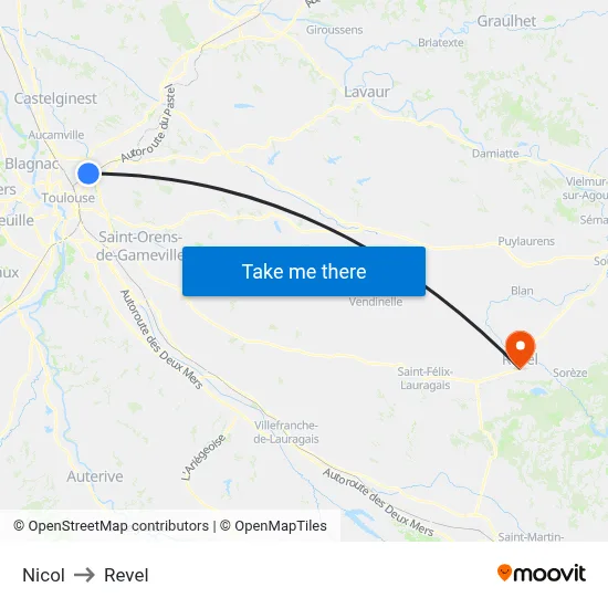 Nicol to Revel map