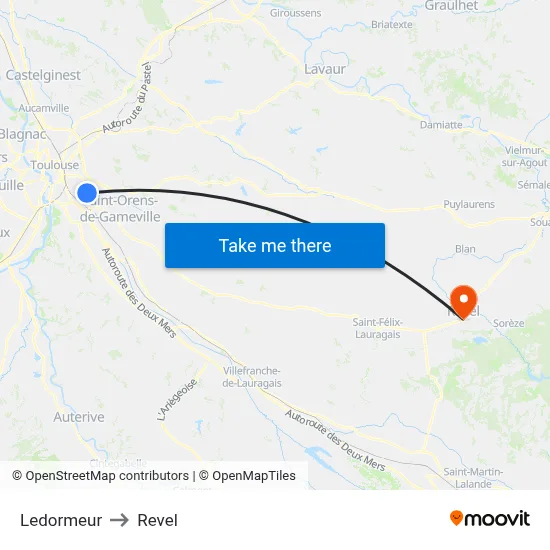Ledormeur to Revel map