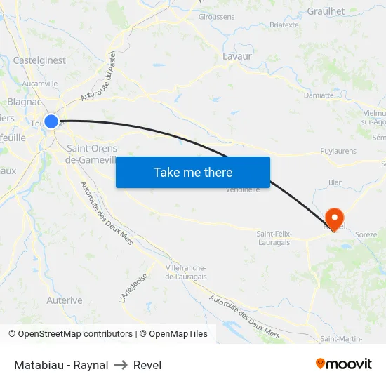 Matabiau - Raynal to Revel map
