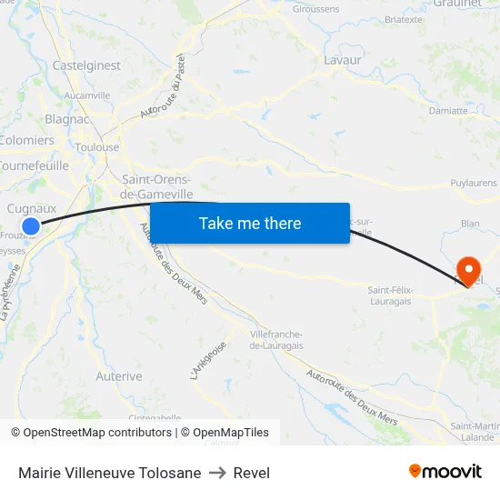 Mairie Villeneuve Tolosane to Revel map