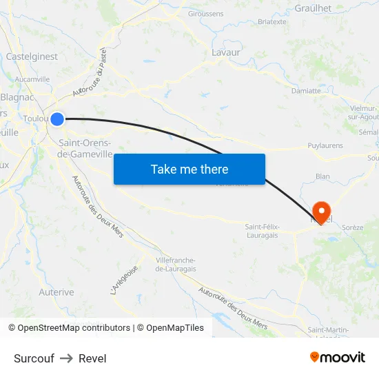 Surcouf to Revel map
