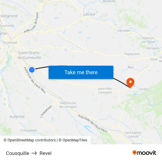 Cousquille to Revel map