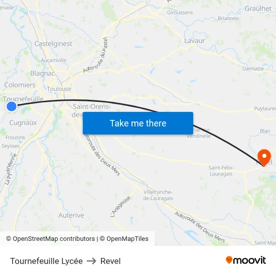 Tournefeuille Lycée to Revel map