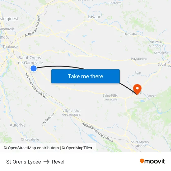 St-Orens Lycée to Revel map