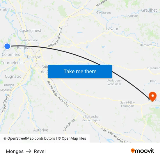 Monges to Revel map