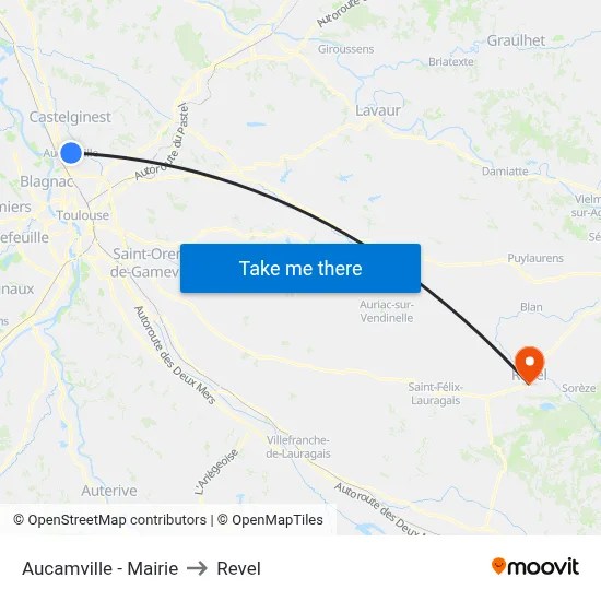 Aucamville - Mairie to Revel map