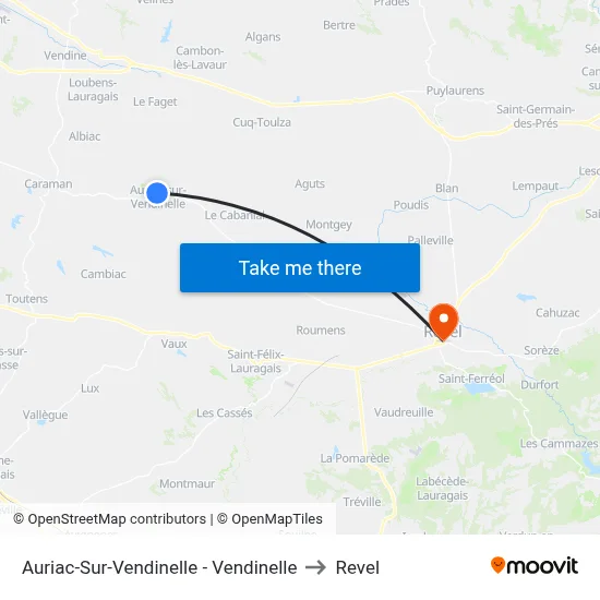 Auriac-Sur-Vendinelle - Vendinelle to Revel map
