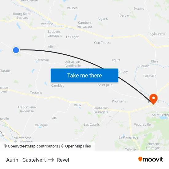 Aurin - Castelvert to Revel map