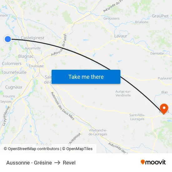 Aussonne - Grésine to Revel map