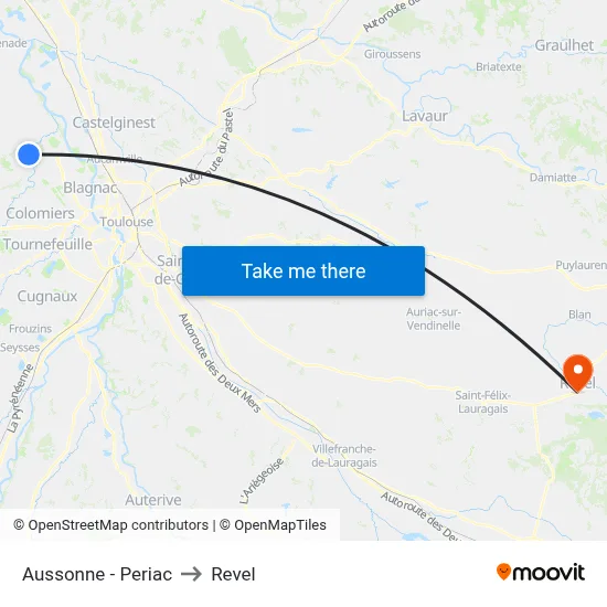 Aussonne - Periac to Revel map