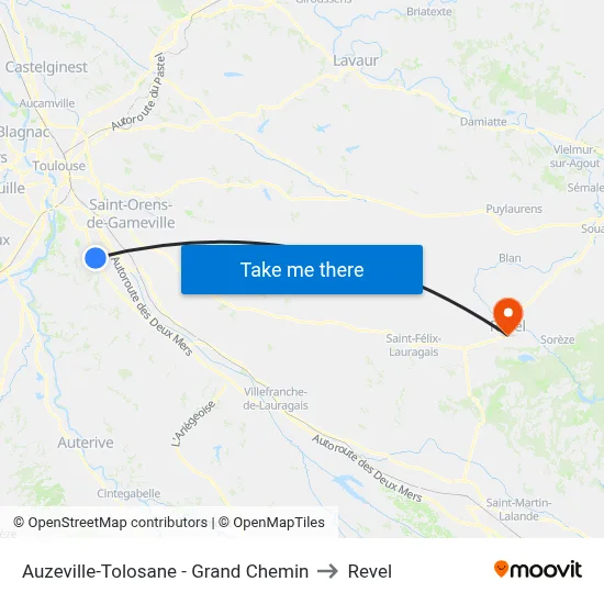 Auzeville-Tolosane - Grand Chemin to Revel map
