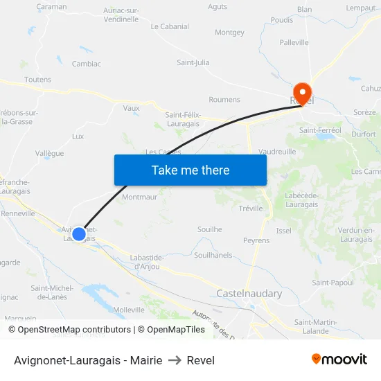 Avignonet-Lauragais - Mairie to Revel map