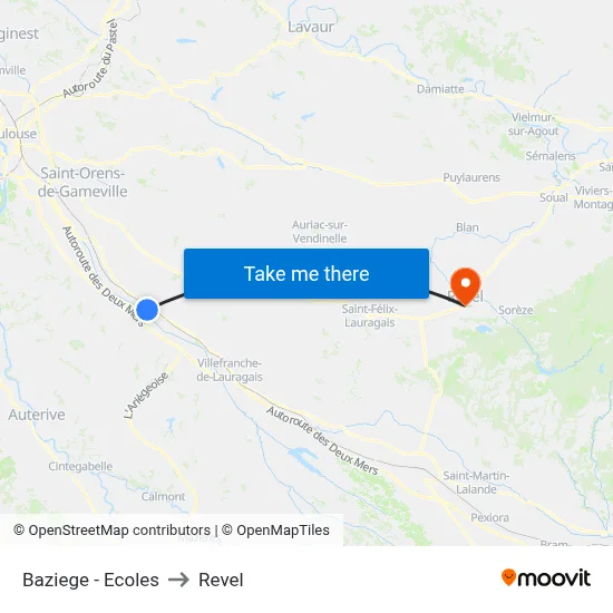 Baziege - Ecoles to Revel map