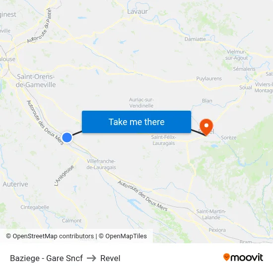 Baziege - Gare Sncf to Revel map