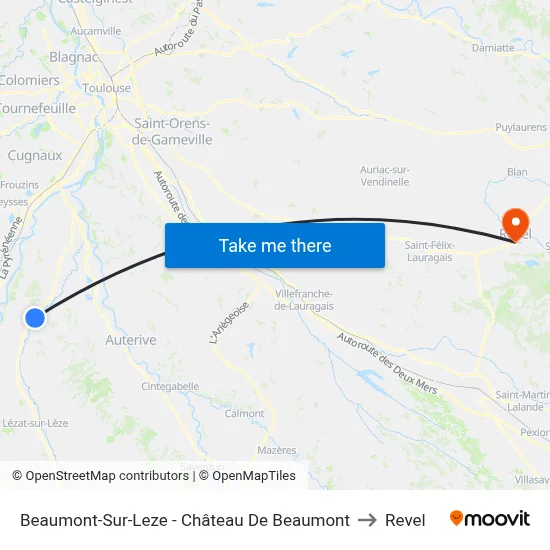 Beaumont-Sur-Leze - Château De Beaumont to Revel map