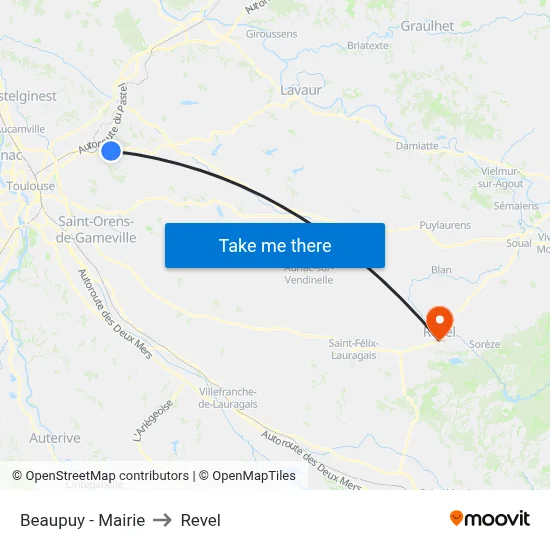 Beaupuy - Mairie to Revel map