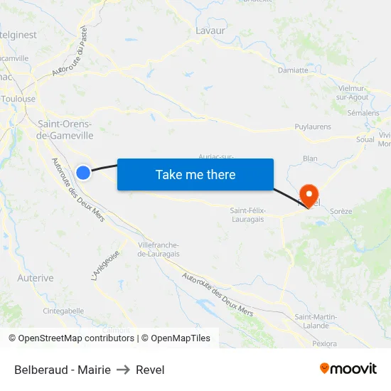 Belberaud - Mairie to Revel map
