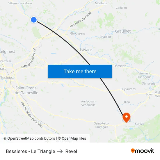 Bessieres - Le Triangle to Revel map
