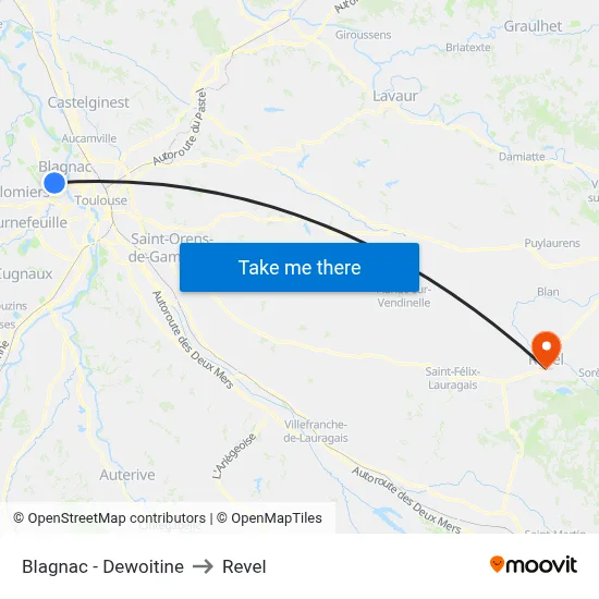 Blagnac - Dewoitine to Revel map