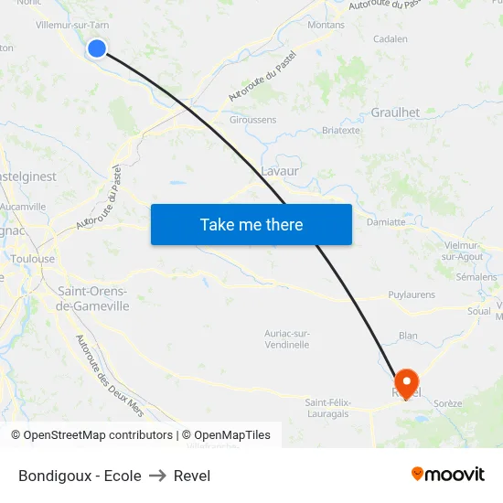 Bondigoux - Ecole to Revel map