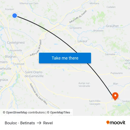 Bouloc - Betinats to Revel map