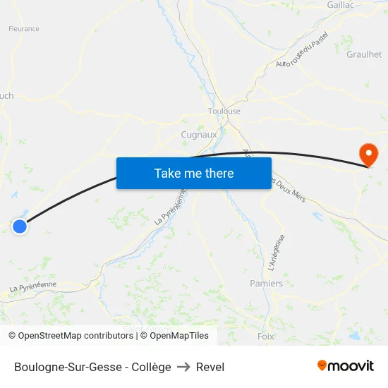 Boulogne-Sur-Gesse - Collège to Revel map