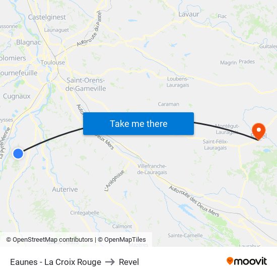 Eaunes - La Croix Rouge to Revel map