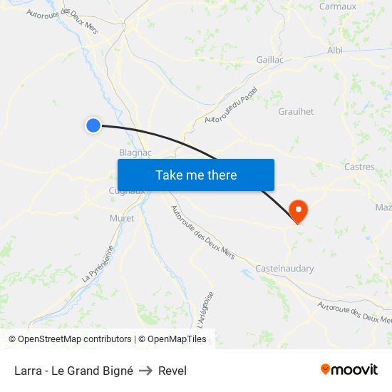 Larra - Le Grand Bigné to Revel map