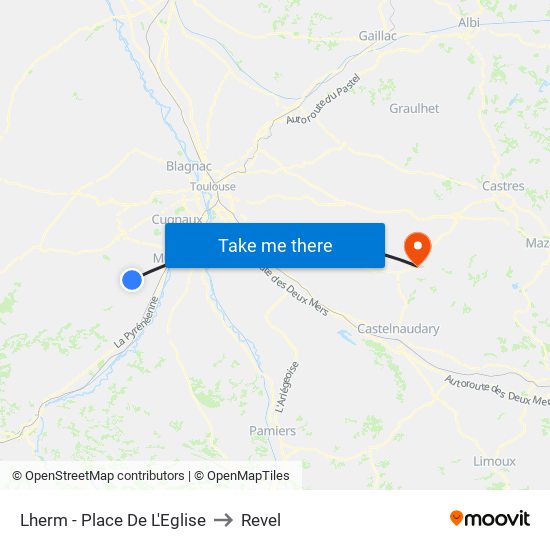 Lherm - Place De L'Eglise to Revel map