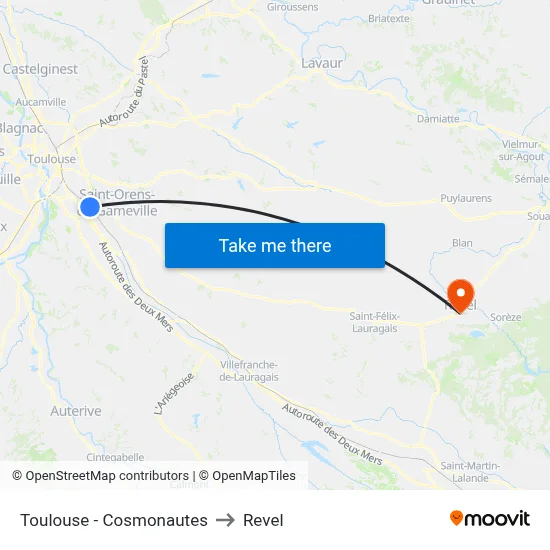 Toulouse - Cosmonautes to Revel map